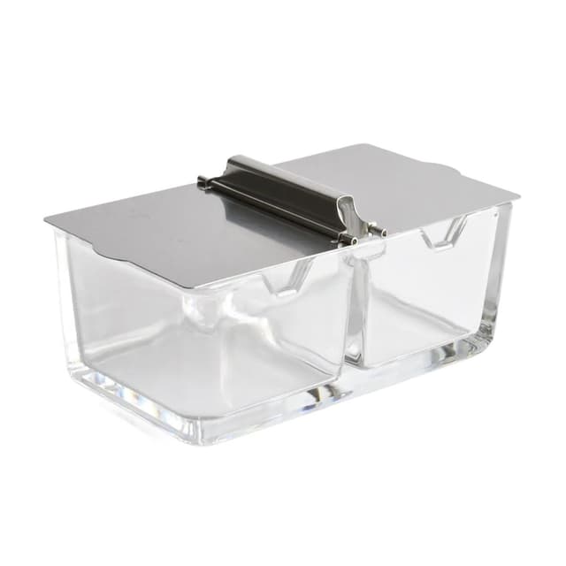 Jam dish, transparent glass, silver steel, by W. Wagenfeld, WMF, Germany, 1960s. - DIMENSION