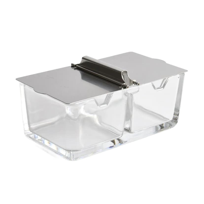 Naczynie do konfitur, szkło przezroczyste, stal srebrna, proj. W. Wagenfeld, WMF, Niemcy, lata 60.