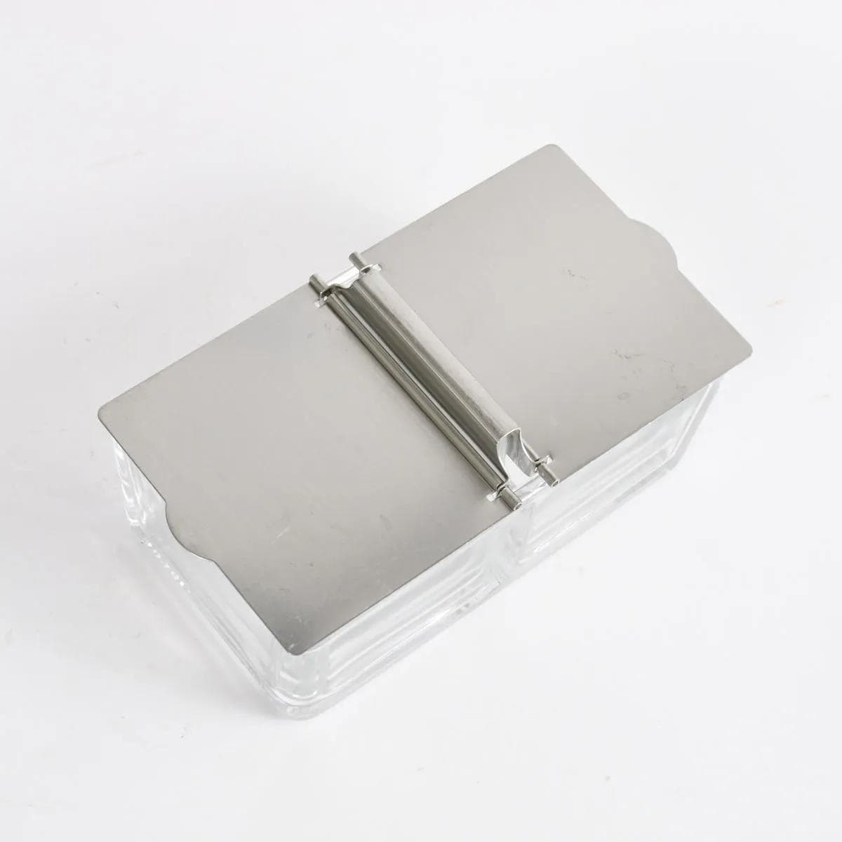 Jam dish, transparent glass, silver steel, by W. Wagenfeld, WMF, Germany, 1960s. - 164790