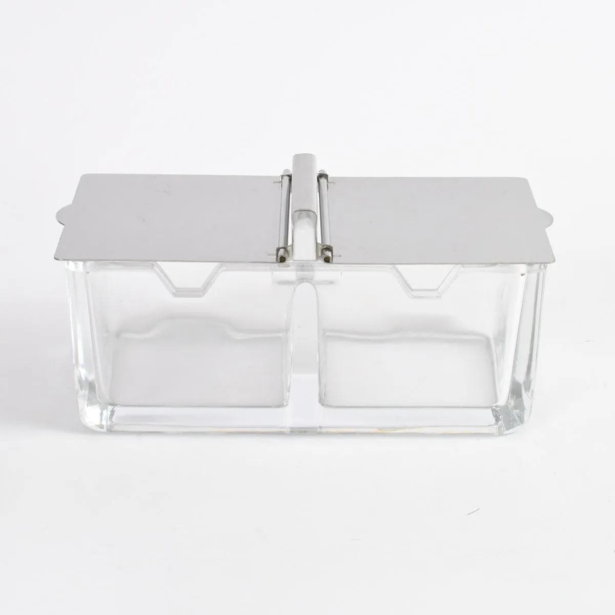 Jam dish, transparent glass, silver steel, by W. Wagenfeld, WMF, Germany, 1960s. - 164786