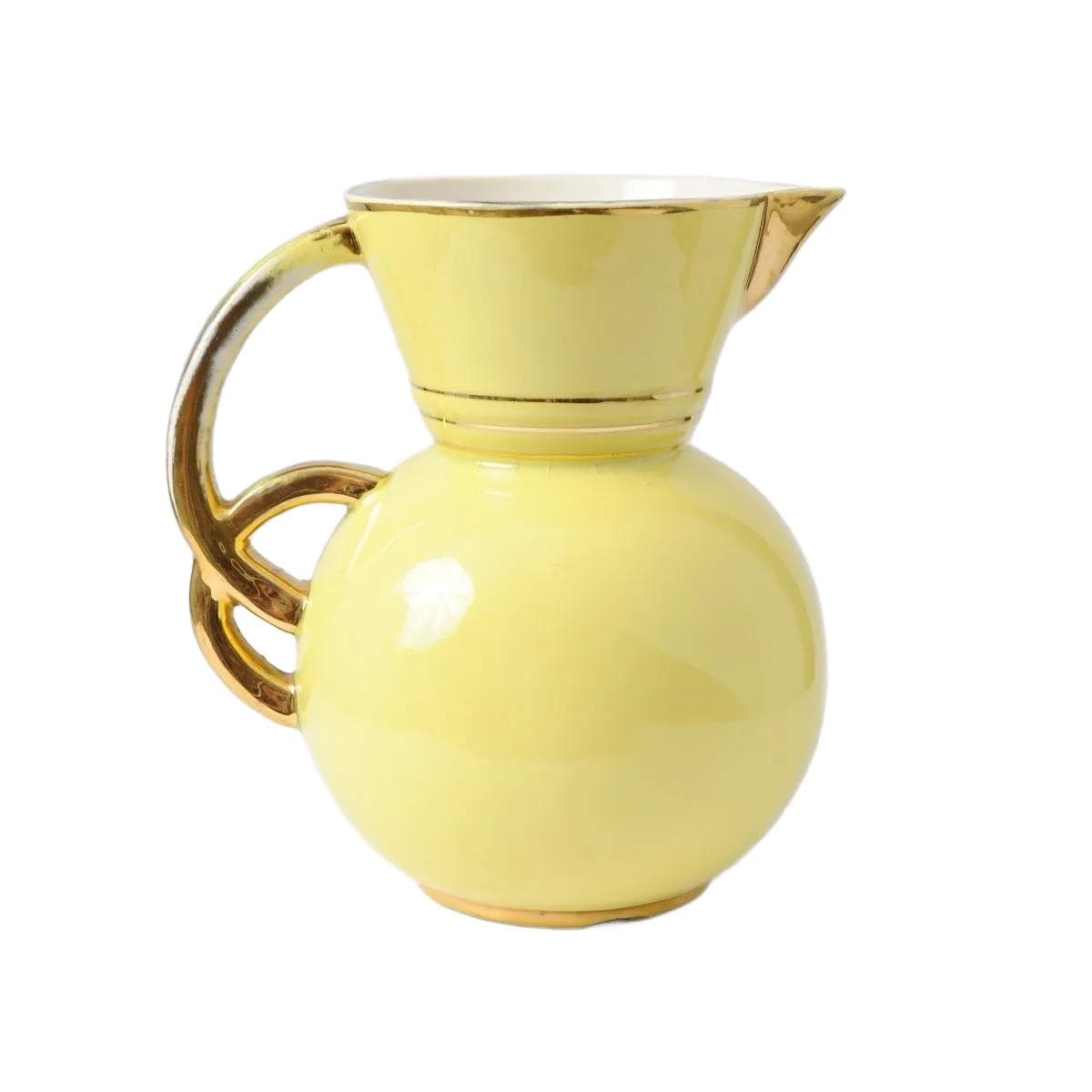 Pitcher, yellow ceramics, by R. Chevalier, Boch Freres, Belgium, 1930s.