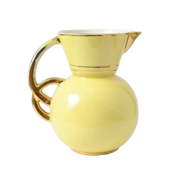 Pitcher, yellow ceramics, by R. Chevalier, Boch Freres, Belgium, 1930s. - DIMENSION