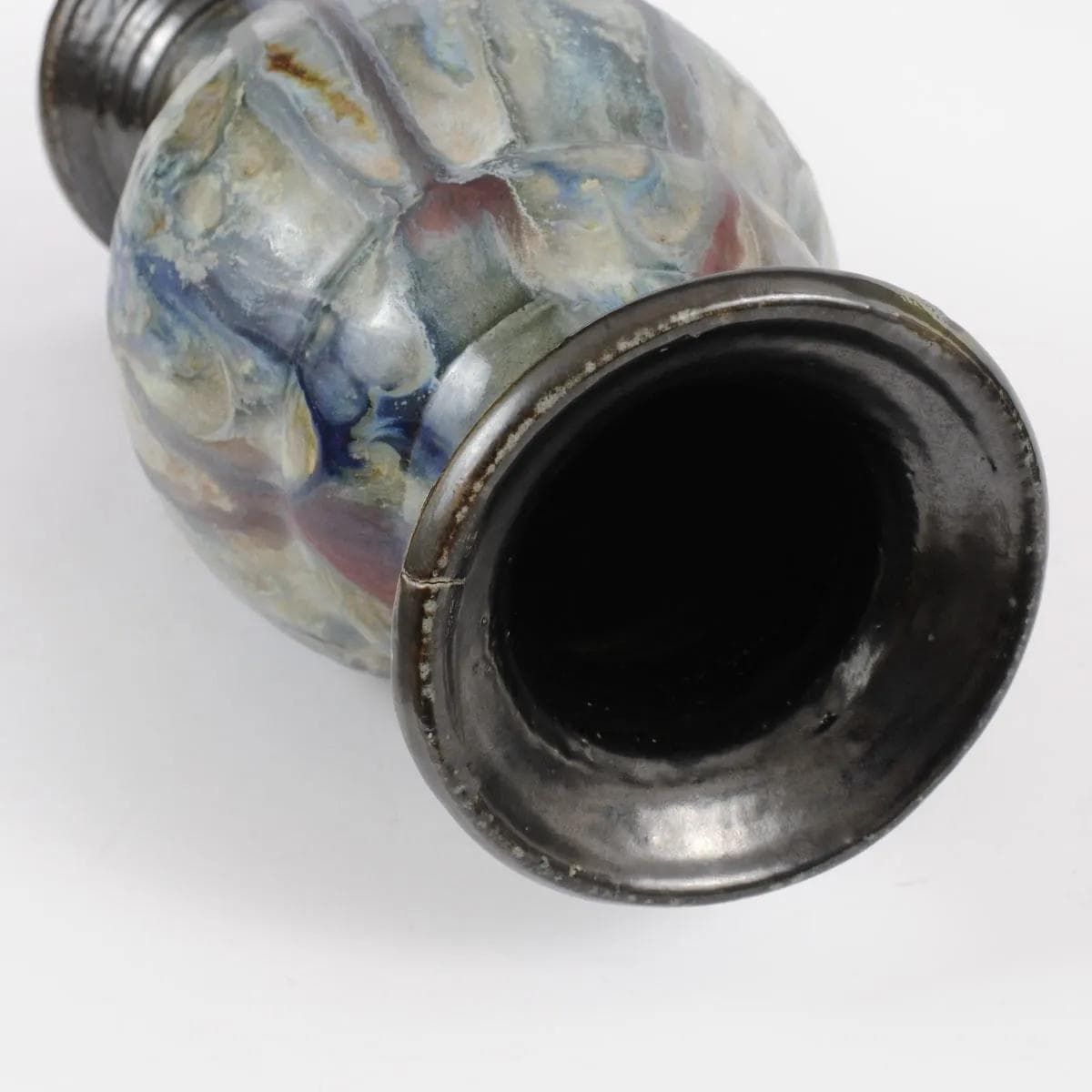 Wazon art déco, kamionka srebrna turkusowa zielona brązowa biała, proj. R. Guerin, Belgia, lata 30. - 164729