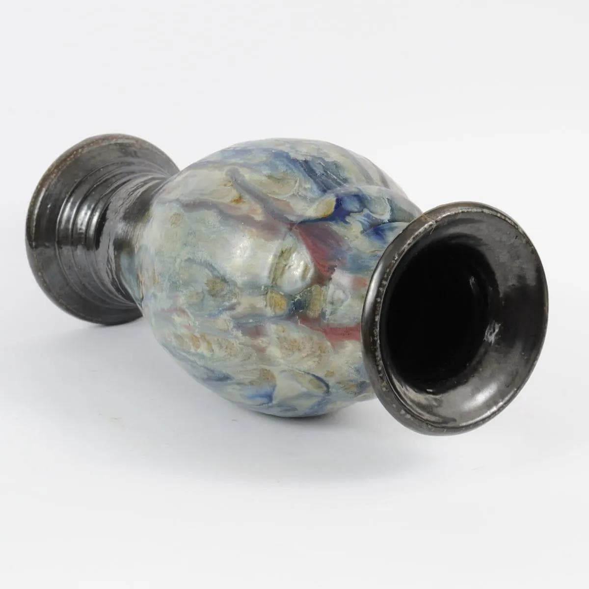 Wazon art déco, kamionka srebrna turkusowa zielona brązowa biała, proj. R. Guerin, Belgia, lata 30. - 164728