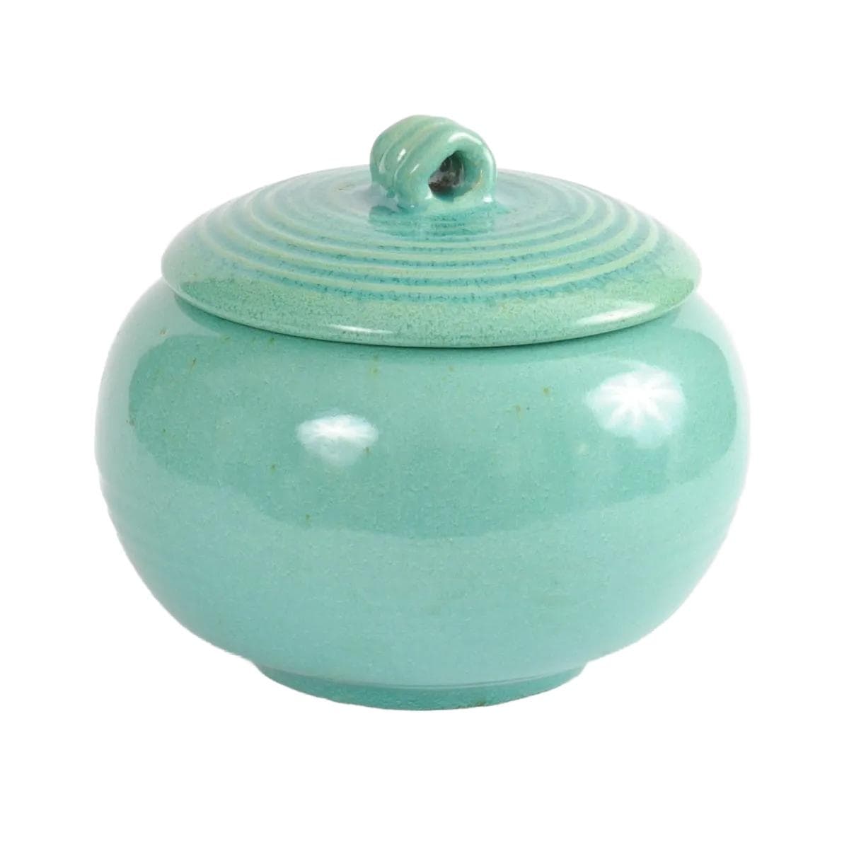 Ceramic Container, turquoise, by R. Guerin, Belgium, 1950s.