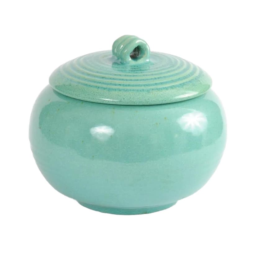 Ceramic Container, turquoise, by R. Guerin, Belgium, 1950s.