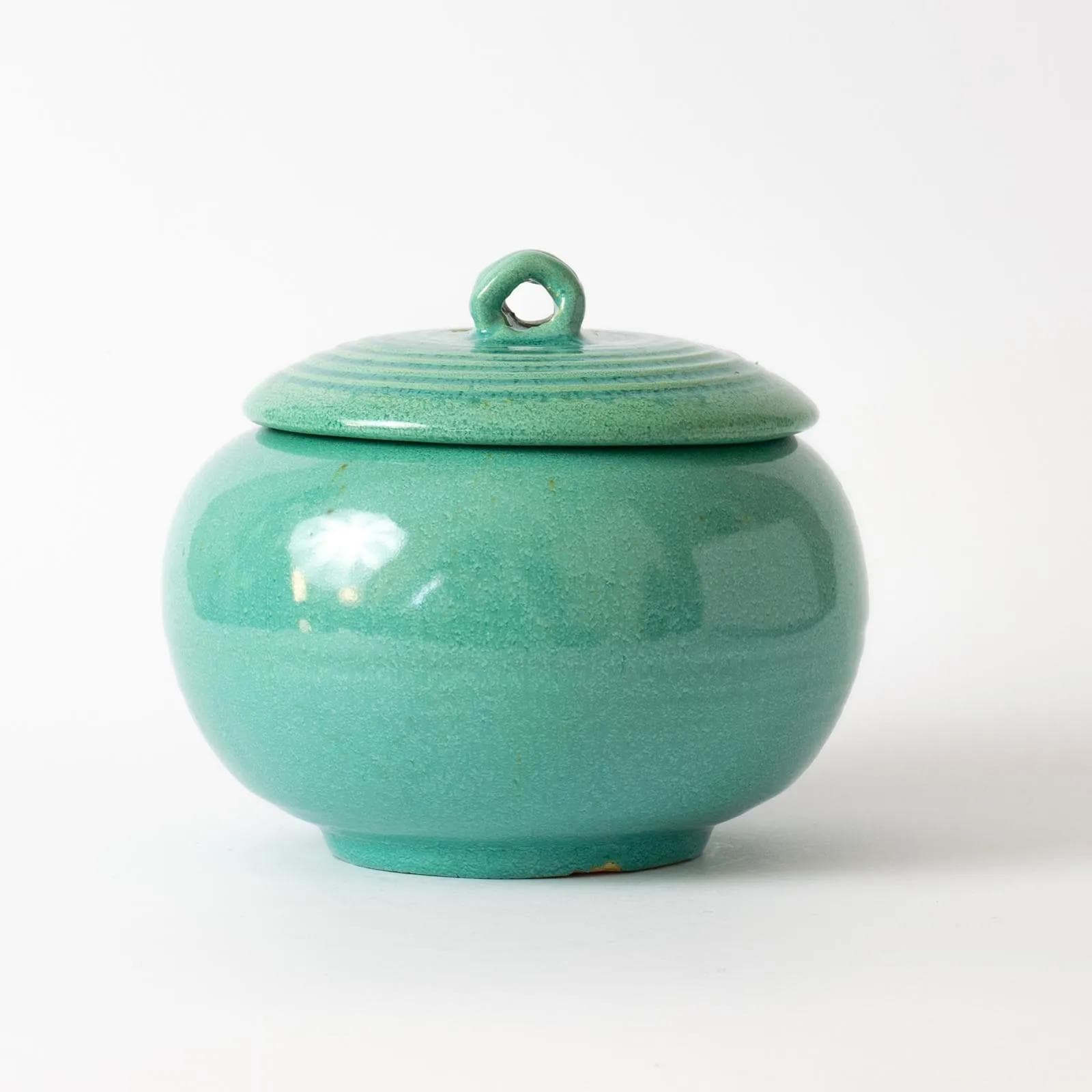Ceramic Container, turquoise, by R. Guerin, Belgium, 1950s. - 164704