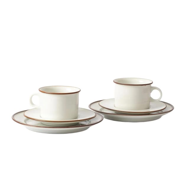 Para zestawów śniadaniowych Domino, biały brązowy, porcelana, proj. A. M. Trolle, Royal Copenhagen, Dania, lata 70. - WYMIARY