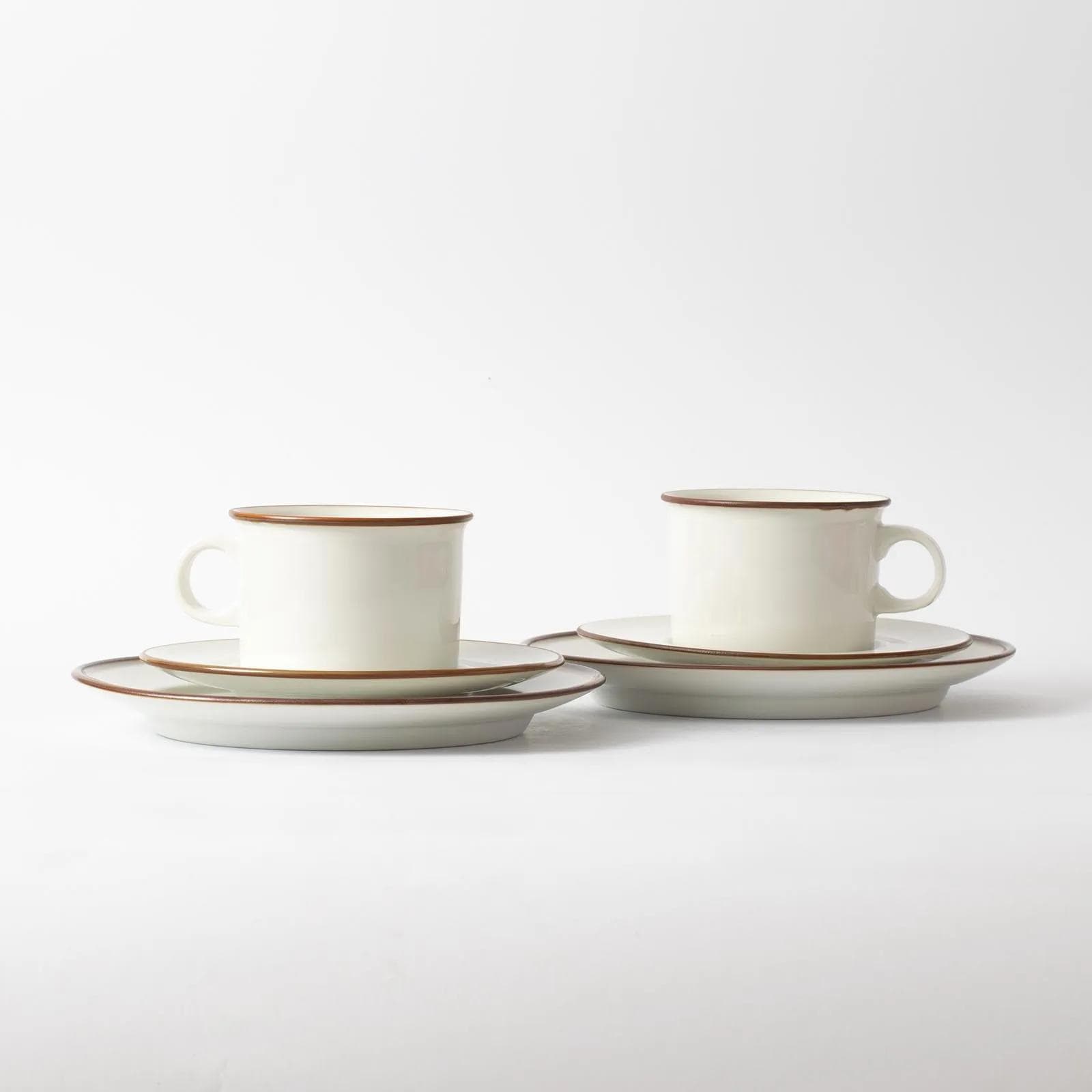 Para zestawów śniadaniowych Domino, biały brązowy, porcelana, proj. A. M. Trolle, Royal Copenhagen, Dania, lata 70. - 164685