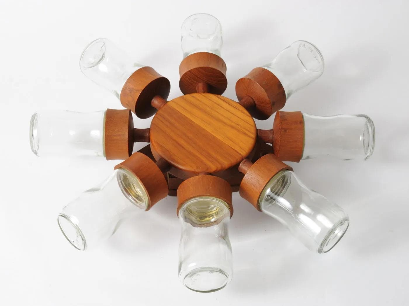 Revolving Spice Rack, light brown teak, glass, Digsmed, Denmark, 1960s. - 164673
