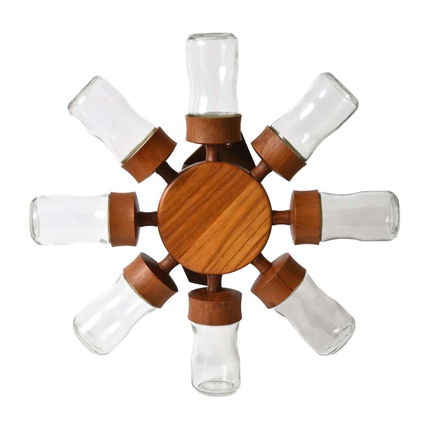 Revolving Spice Rack, light brown teak, glass, Digsmed, Denmark, 1960s.
