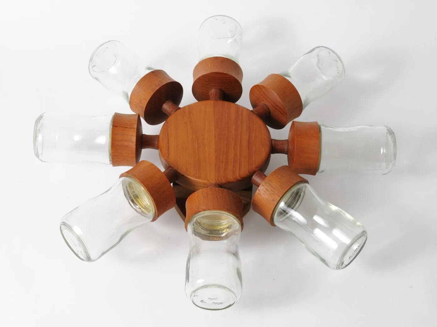 Revolving Spice Rack, light brown teak, glass, Digsmed, Denmark, 1960s. - 164675