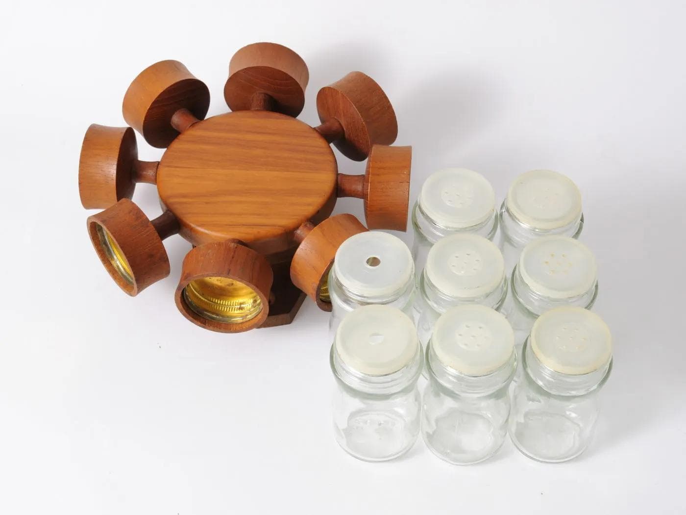 Revolving Spice Rack, light brown teak, glass, Digsmed, Denmark, 1960s. - 164672