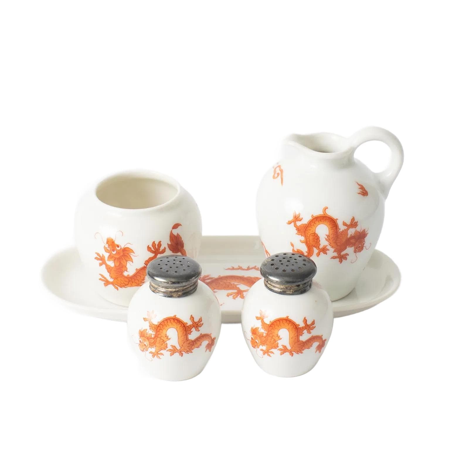 Spice set, white red, porcelain silver, Thomas, Germany, 1930s.