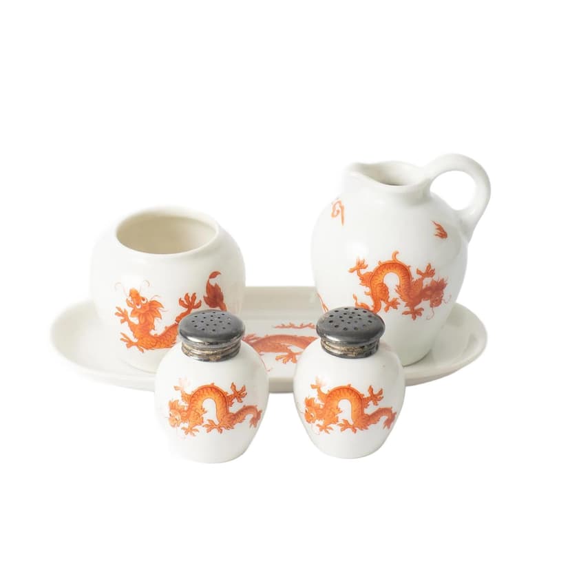 Zestaw do przypraw, biały czerwony, porcelana srebro, Thomas, Niemcy, lata 30.