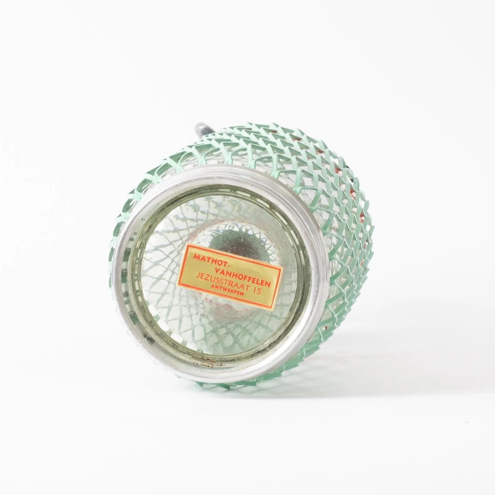 Soda siphon, transparent glass, green metal, black bakelite, Belgium, 1960s. - 164658