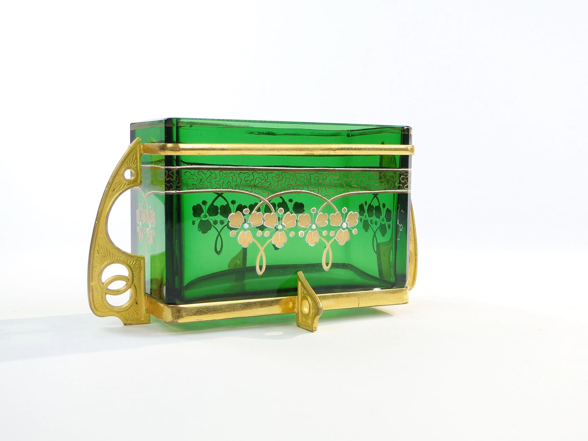 Art Nouveau jardinière, green crystal glass, gilt brass, Austria, early 20th c. - 10722