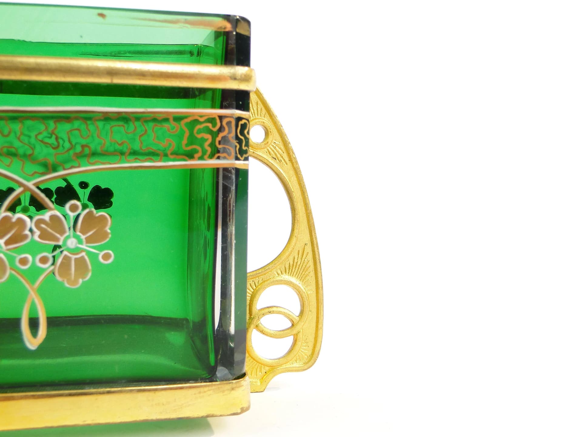 Art Nouveau jardinière, green crystal glass, gilt brass, Austria, early 20th c. - 10718