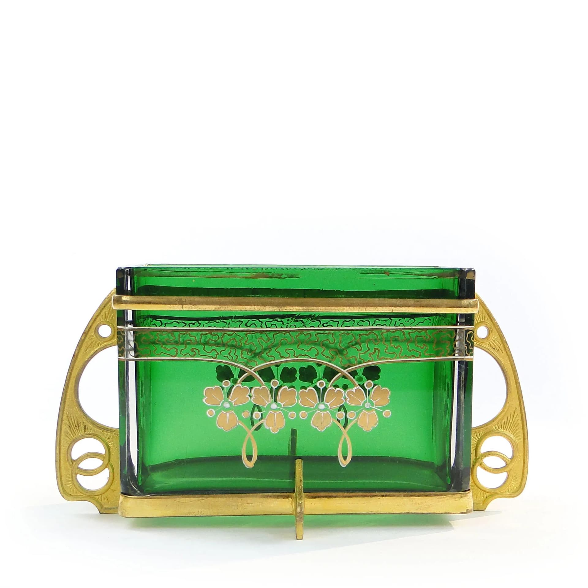 Art Nouveau jardinière, green crystal glass, gilt brass, Austria, early 20th c. - 10714