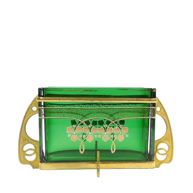 Art Nouveau jardinière, green crystal glass, gilt brass, Austria, early 20th c. - DIMENSION