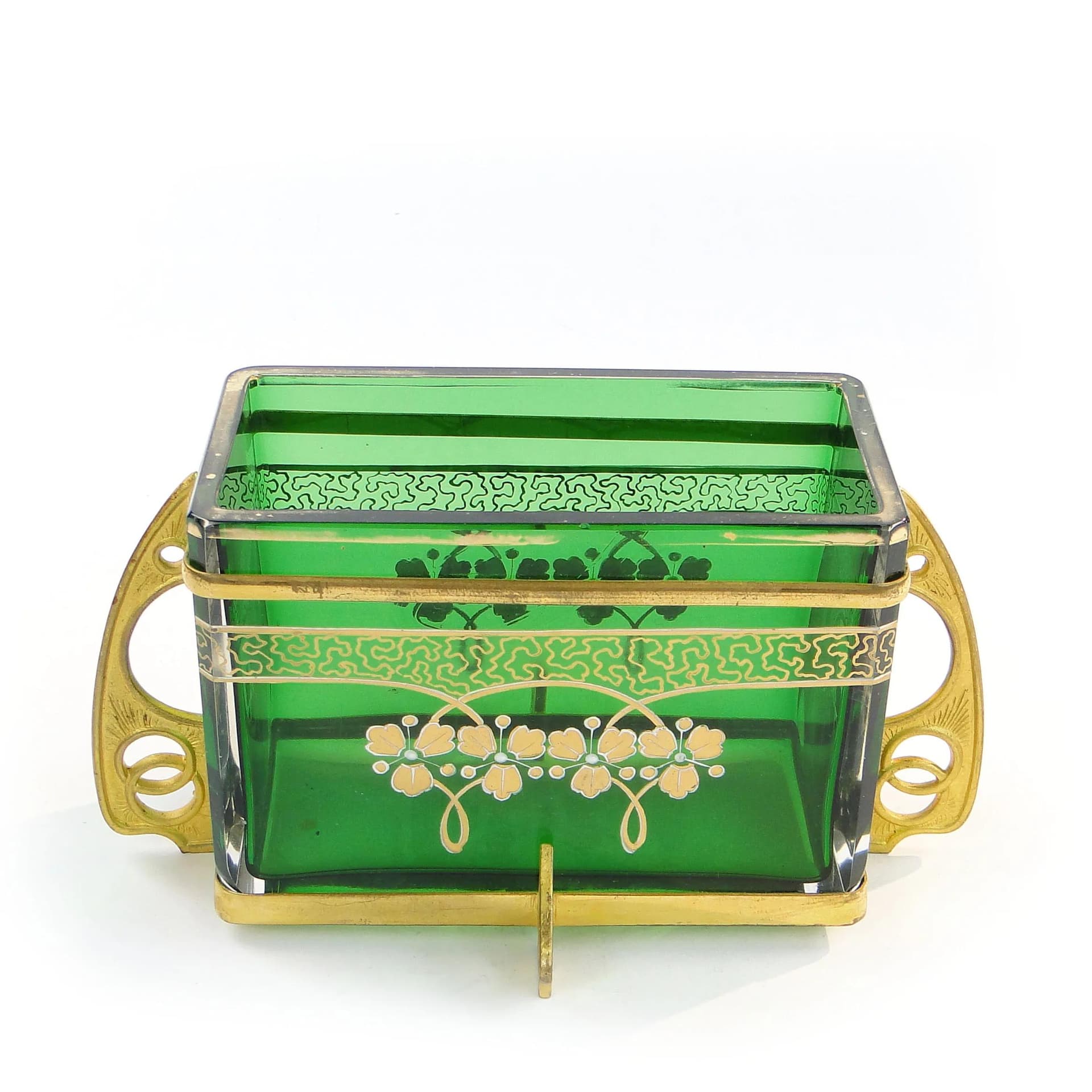 Art Nouveau jardinière, green crystal glass, gilt brass, Austria, early 20th c. - 10715