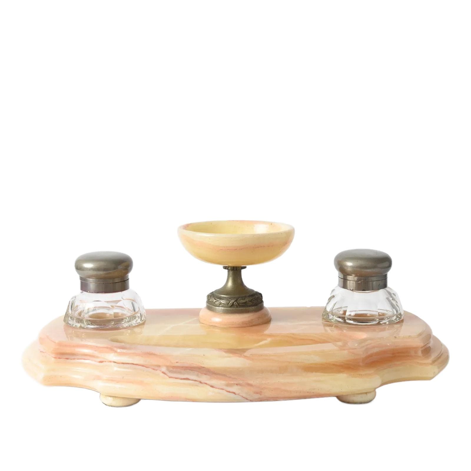 Ecritoire, beige onyx, crystal, France, early 20th c.