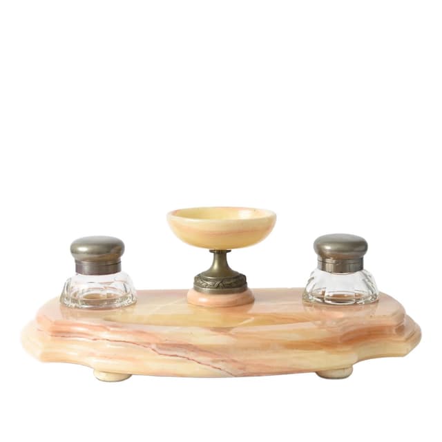 Ecritoire, beige onyx, crystal, France, early 20th c. - DIMENSION