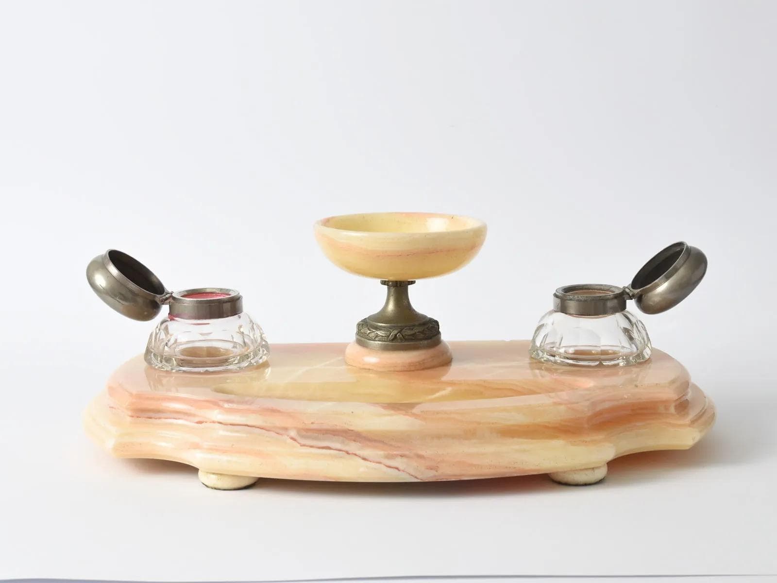 Ecritoire, beige onyx, crystal, France, early 20th c. - 164569