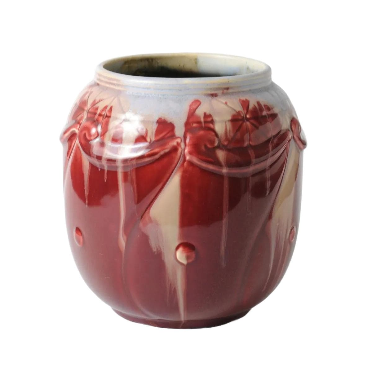 Art Nouveau Vase, red, ceramics, Faiencerie Thulin, Belgium, early 20th c.