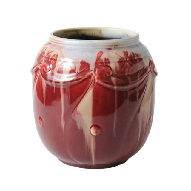 Art Nouveau Vase, red, ceramics, Faiencerie Thulin, Belgium, early 20th c. - DIMENSION