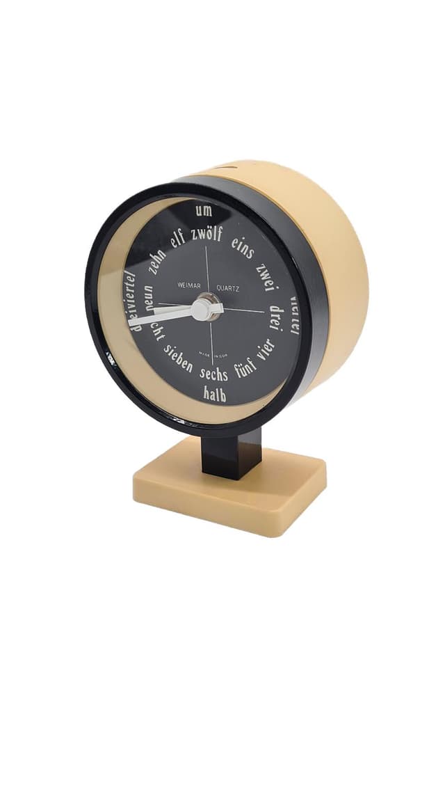 Zegar biurkowy Space Age, beżowy, plastik, NRD, lata 70. - WYMIARY