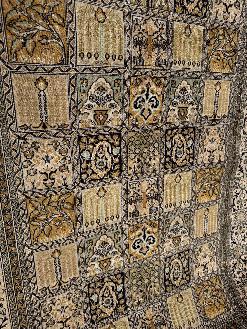 Dywan perski Ghoum/Qom 200x125 cm, jedwab ivory white, Indie, lata 60. - 164937