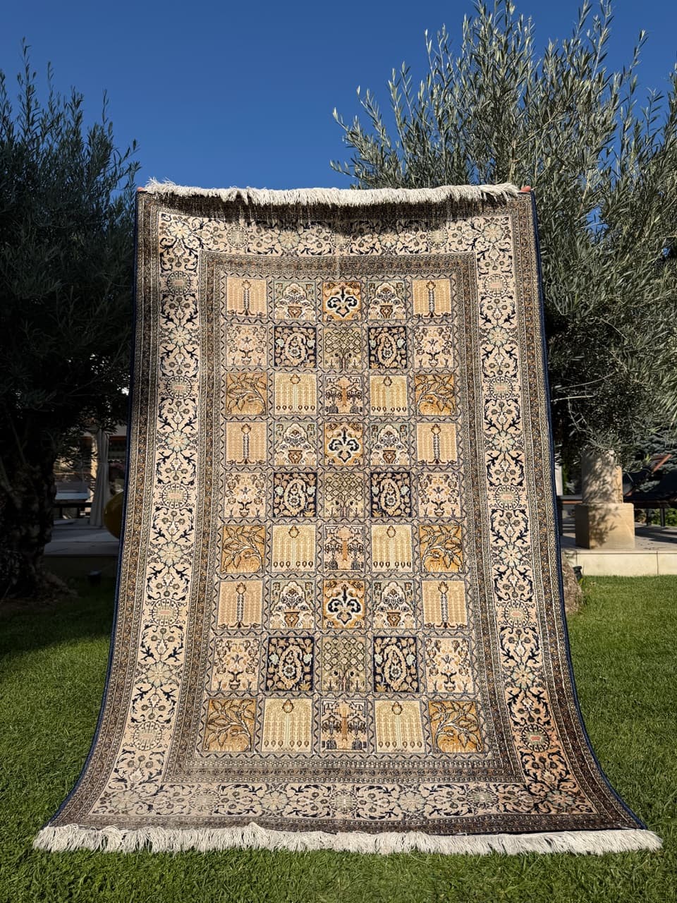 Dywan perski Ghoum/Qom 200x125 cm, jedwab ivory white, Indie, lata 60. - 164932