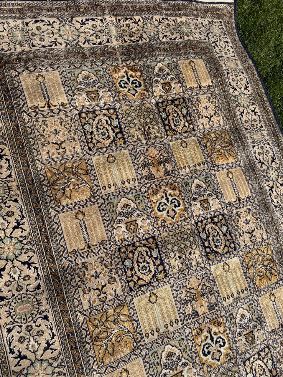 Dywan perski Ghoum/Qom 200x125 cm, jedwab ivory white, Indie, lata 60. - 164945