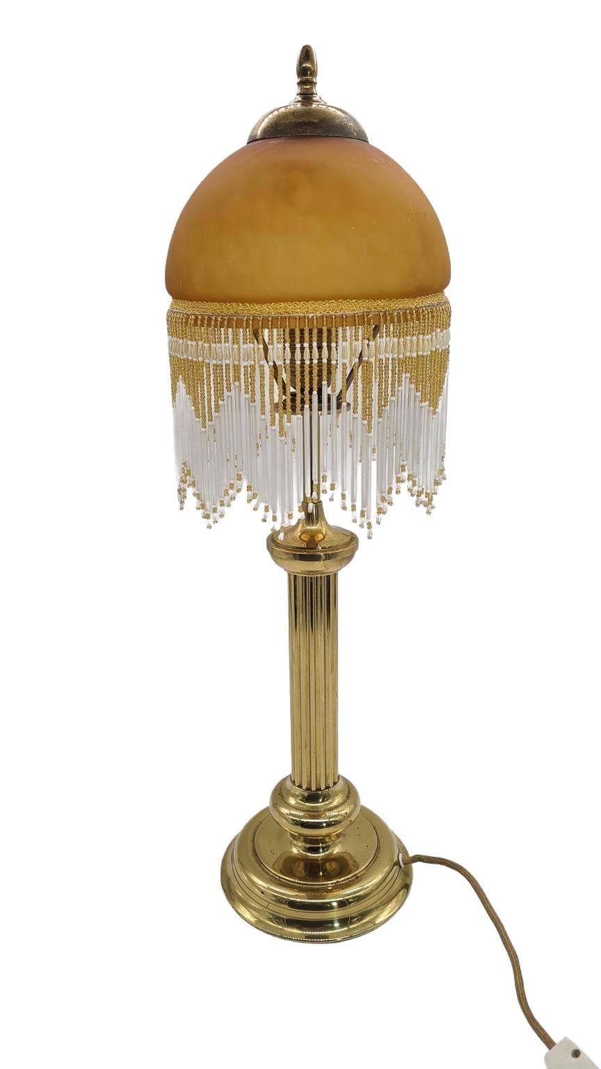 Lampa stołowa, bursztynowe szkło, mosiądz, lata 70. - 168238