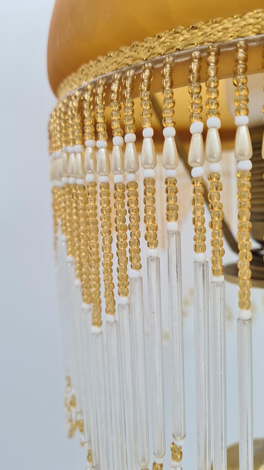 Lampa stołowa, bursztynowe szkło, mosiądz, lata 70. - 164988