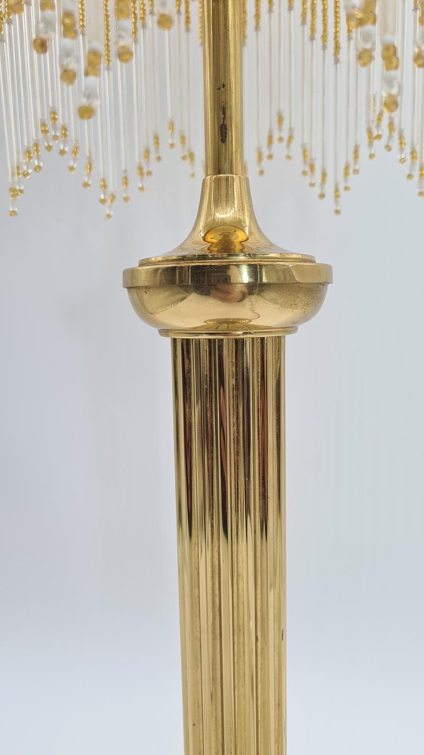 Lampa stołowa, bursztynowe szkło, mosiądz, lata 70. - 164978