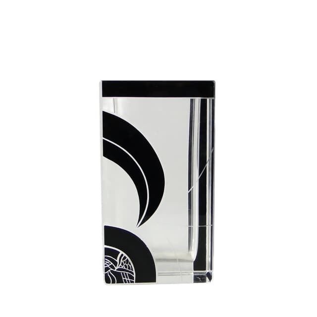 Vase Art Deco, transparent crystal, black enamel, by K. Palda, Czech Republic, 1930s. - DIMENSION