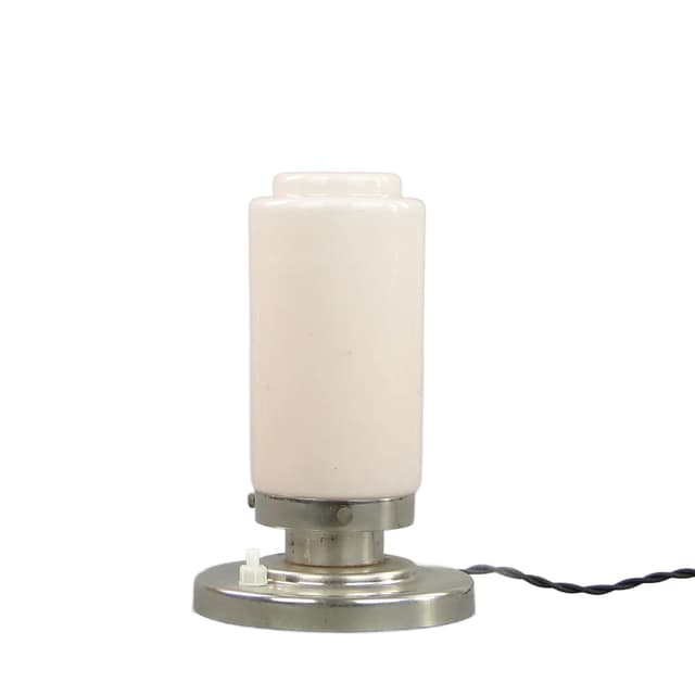 Lampa stołowa Art déco, szkło ivory white, mosiądz chromowany, Czechosłowacja, lata 20. - WYMIARY