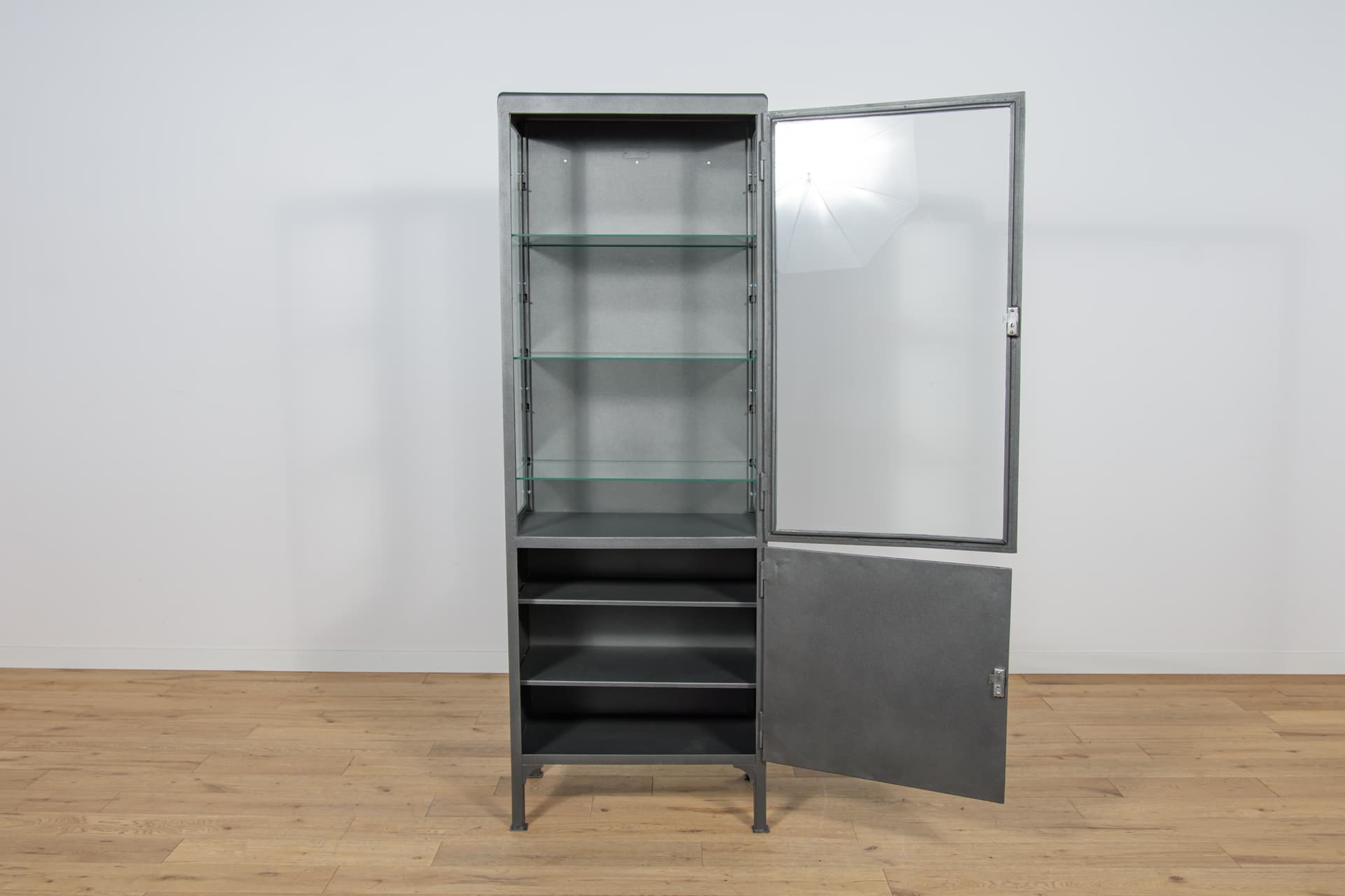 Medical cabinet, grey metal, Poland, 1950s. - 166910