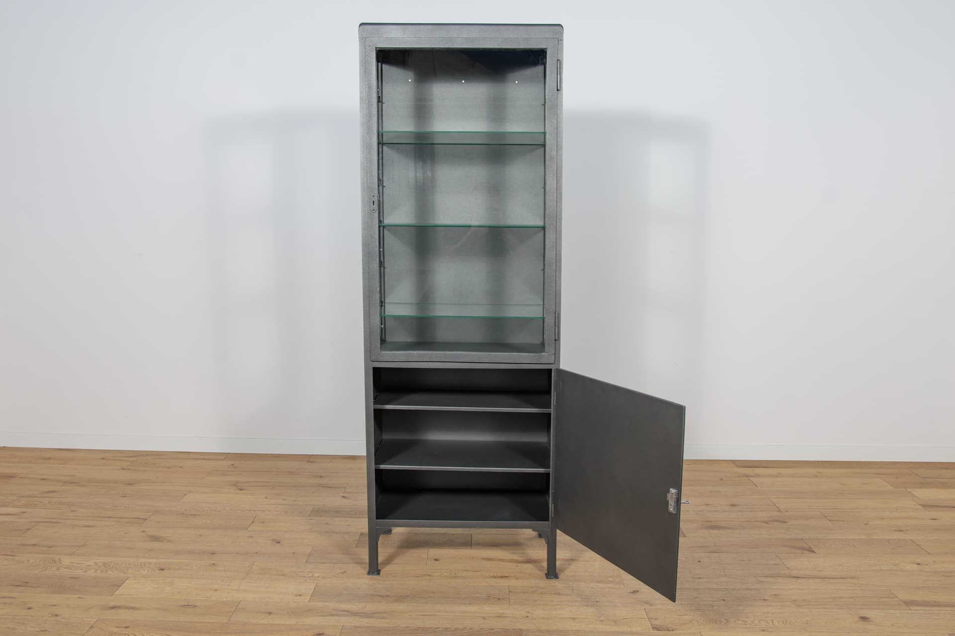 Medical cabinet, grey metal, Poland, 1950s. - 166911
