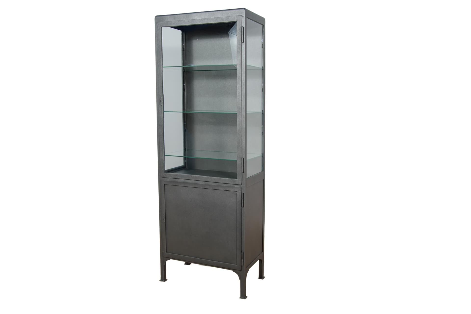 Medical cabinet, grey metal, Poland, 1950s.