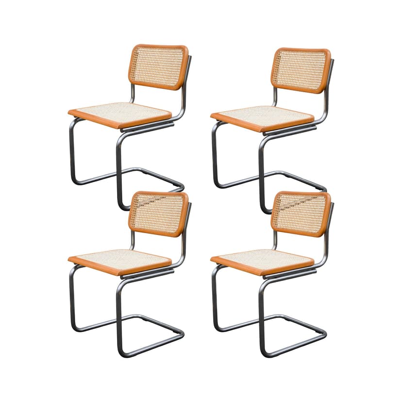 Komplet czterech krzeseł rattanowych wg projektu Cesca Marcela Breuera, Włochy, lata 80.