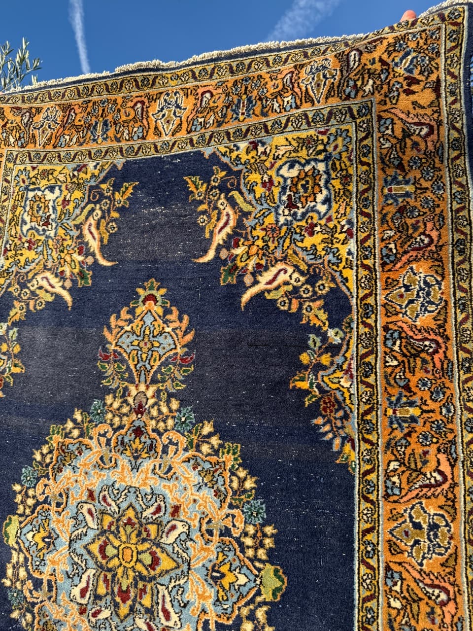 Rug Ghoum/Qom 167x106 cm, navy blue, wool, Iran, 1950s. - 167069