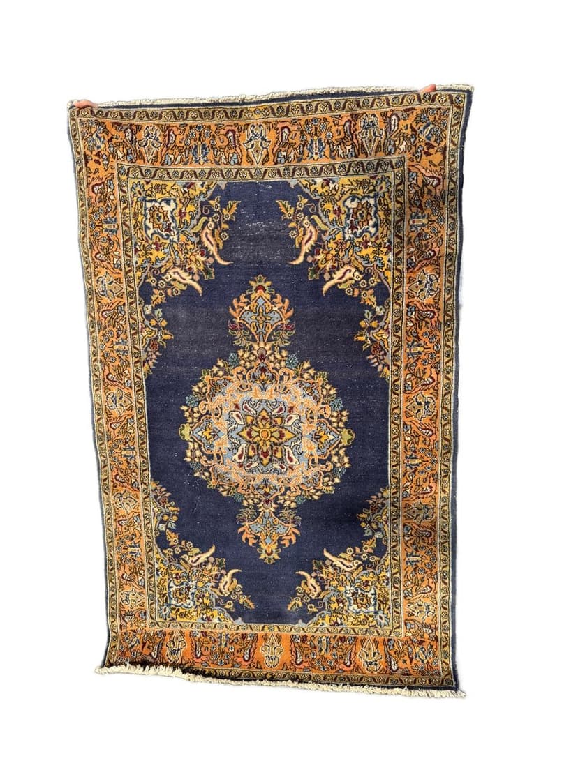 Rug Ghoum/Qom 167x106 cm, navy blue, wool, Iran, 1950s.