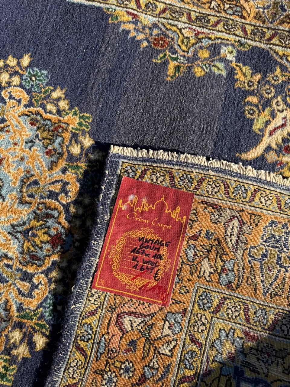 Rug Ghoum/Qom 167x106 cm, navy blue, wool, Iran, 1950s. - 167074