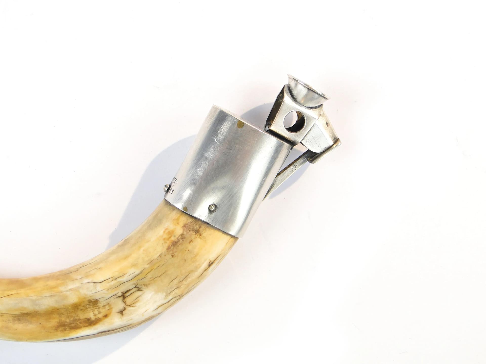 Myśliwska gilotyna do cygar z kła gudźca, mosiężno-srebrna, Europa Zachodnia, lata 50. - 10827