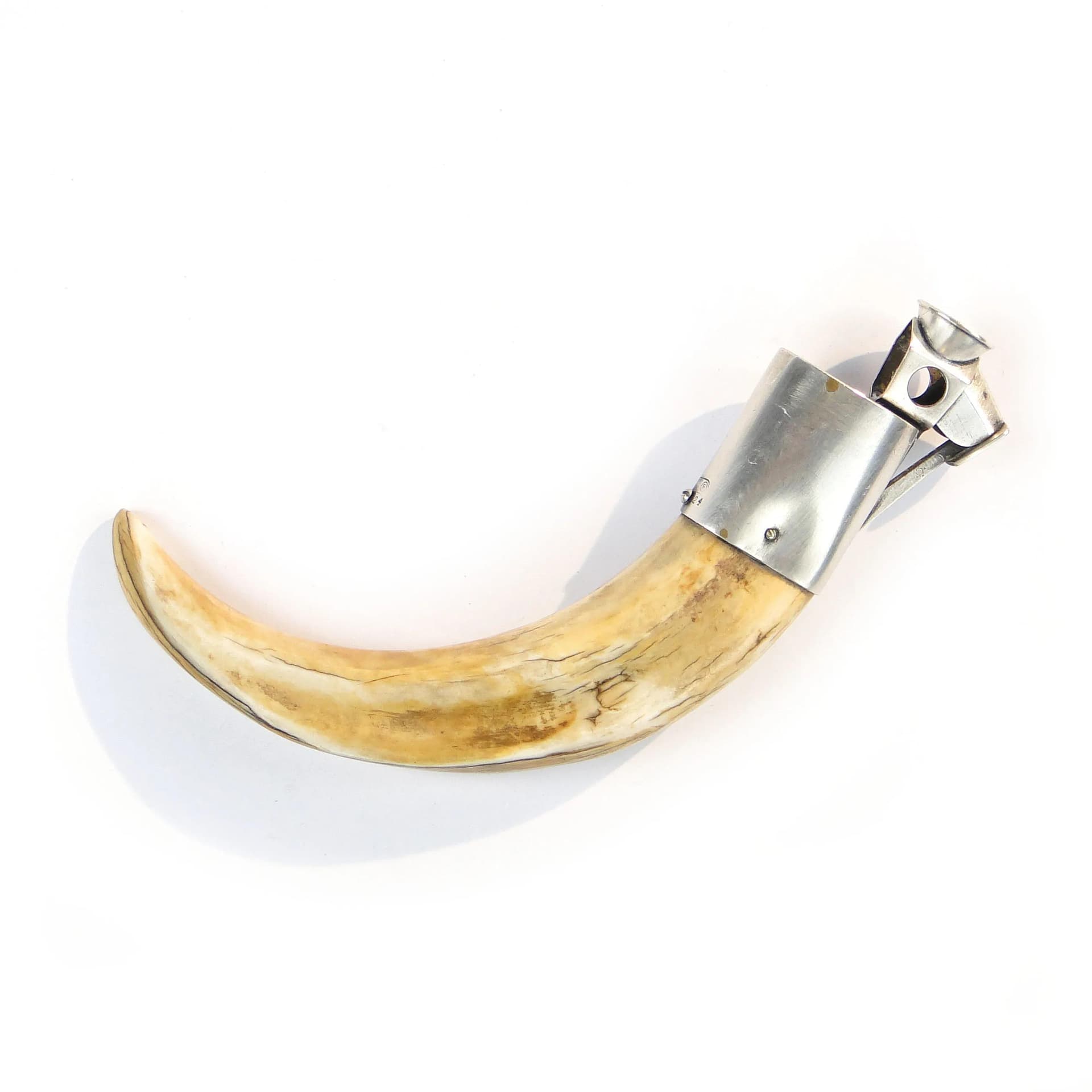 Myśliwska gilotyna do cygar z kła gudźca, mosiężno-srebrna, Europa Zachodnia, lata 50. - 10826