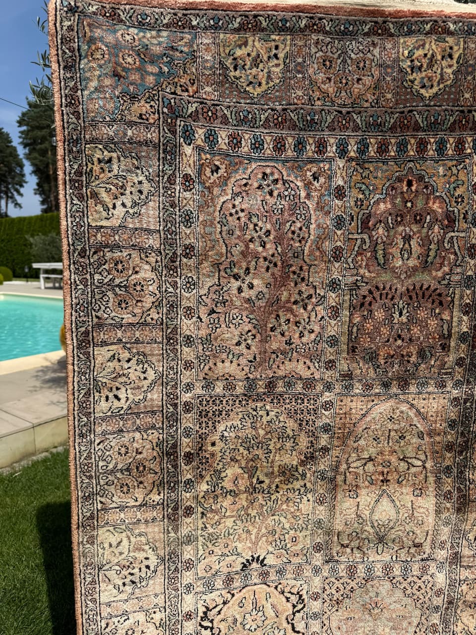 Rug Ghoum, beige silk, India - 167306