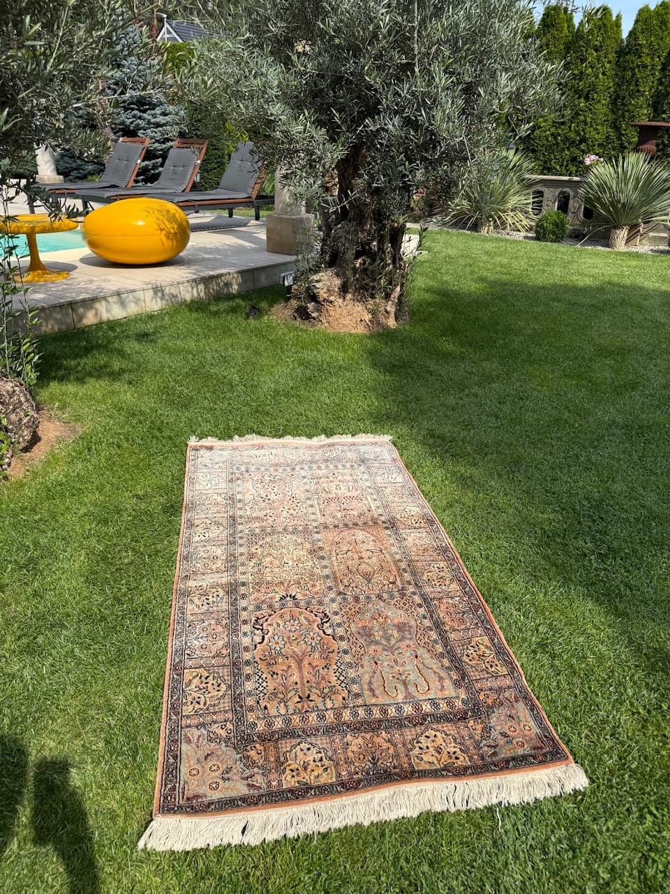 Rug Ghoum, beige silk, India - 167311